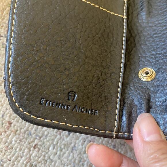 Vintage Etienne Aigner Leather Trim Clutch Wallet Wristlet Purse Signature Logo - Picture 6 of 10